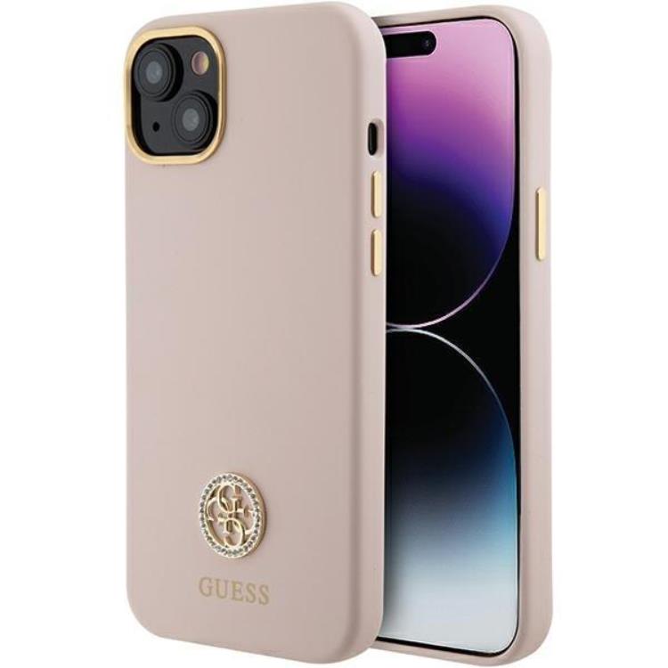 Guess Guess Mobilskal till iPhone 15 Silikon Logo Strass - Rosa