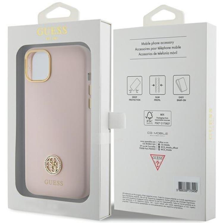 Guess Guess Mobilskal till iPhone 15 Silikon Logo Strass - Rosa