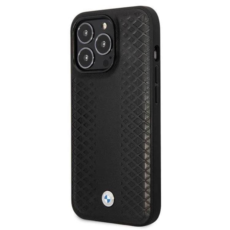BMW BMW Mobilskal till iPhone 14 Pro Läder Diamond Pattern - Svart