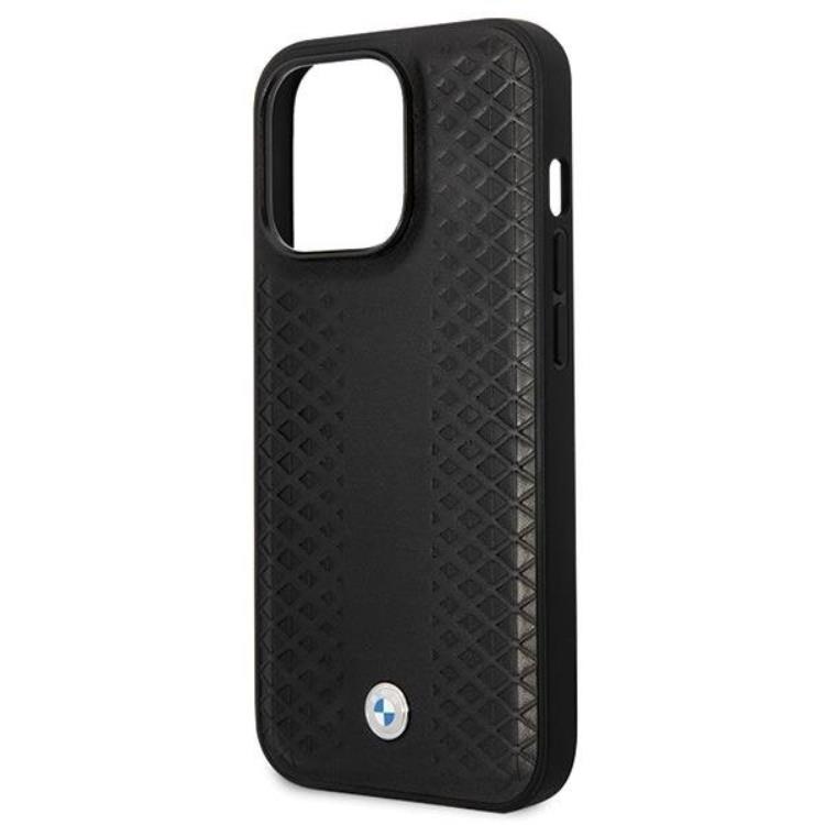 BMW BMW Mobilskal till iPhone 14 Pro Läder Diamond Pattern - Svart