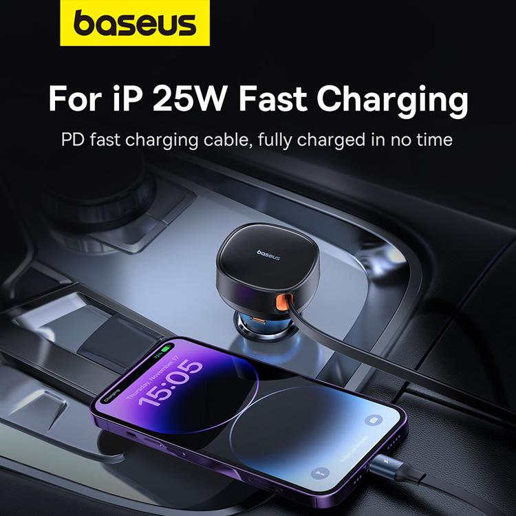 BASEUS Baseus Enjoyment USB-C Billaddare med USB-C/Lightning 60W kabel - Svart