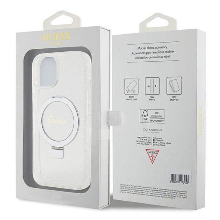Guess Guess Mobilskal till iPhone 15/14/13 MagSafe Ringställ Script Glitter