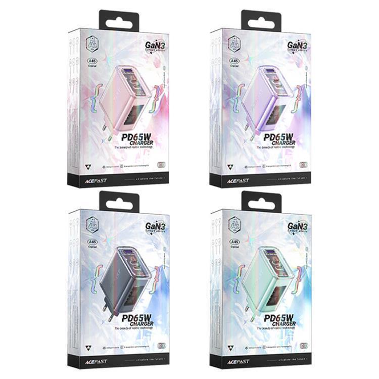 Acefast Acefast GaN Väggladdare A45 65W 2 x USB-C - Rosa