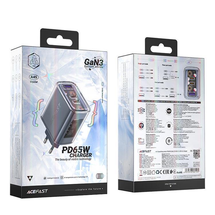 Acefast Acefast GaN Väggladdare A45 65W 2 x USB-C - Grå