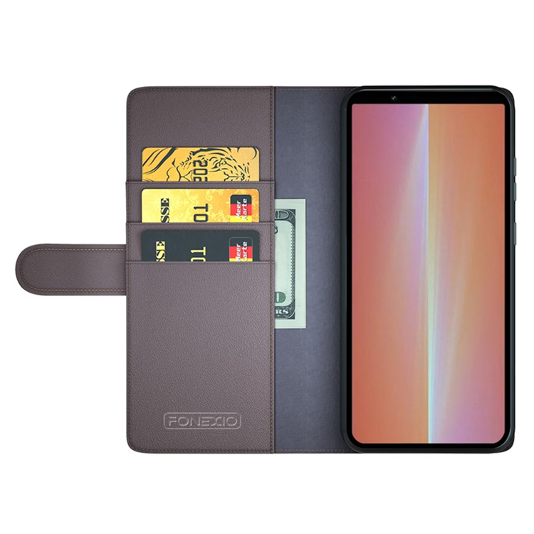 OEM Sony Xperia 5 V Plånboksfodral Äkta Läder - Brun