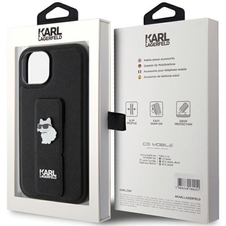 KARL LAGERFELD Karl Lagerfeld Mobilskal till iPhone 15 Gripstand Saffiano Choupette Pins