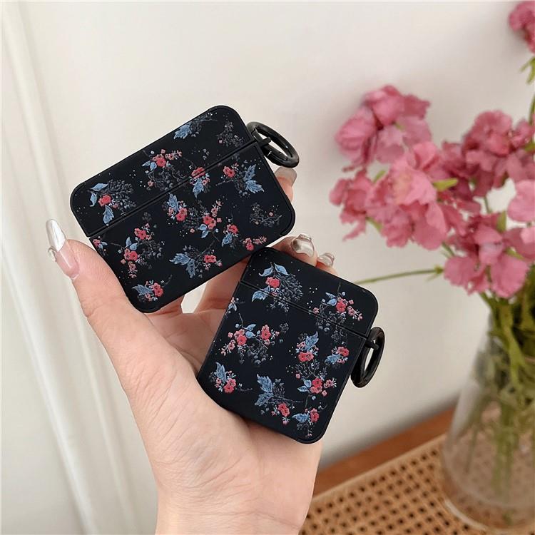 OEM Airpods 3 Skal Flower Pattern med Ringspänne - Svart/Blå