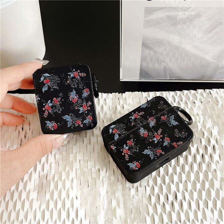 OEM Airpods 3 Skal Flower Pattern med Ringspänne - Svart/Blå