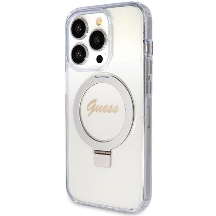 Guess Guess Mobilskal till iPhone 15 Pro Magsafe Ringställ Script Glitter