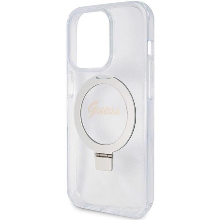 Guess Guess Mobilskal till iPhone 15 Pro Magsafe Ringställ Script Glitter