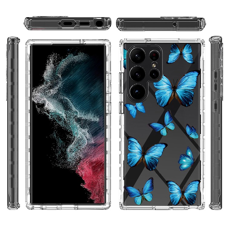OEM Galaxy S23 Ultra Skal Pattern Printing - Blå Butterfly