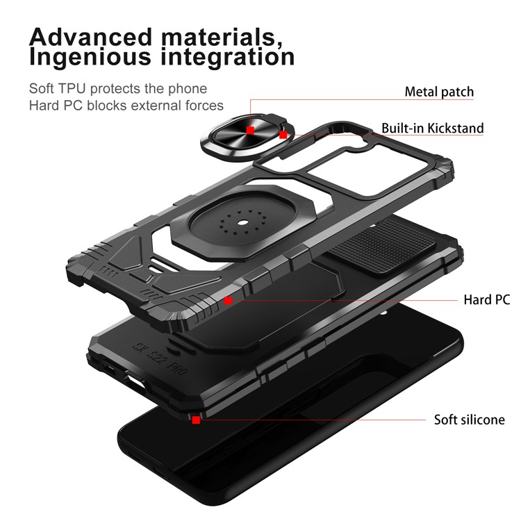 OEM Galaxy S23 Plus Skal Ringhållare Kickstand Anti-Fall - Svart
