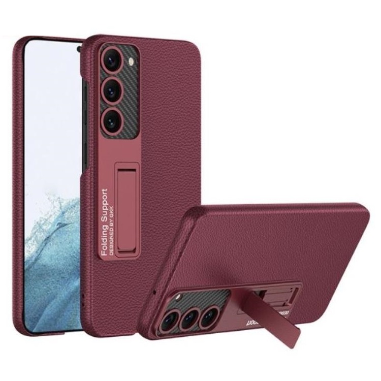 GKK GKK Mobilskal till Galaxy S23 Plus Kickstand PU-Läder - Vinröd