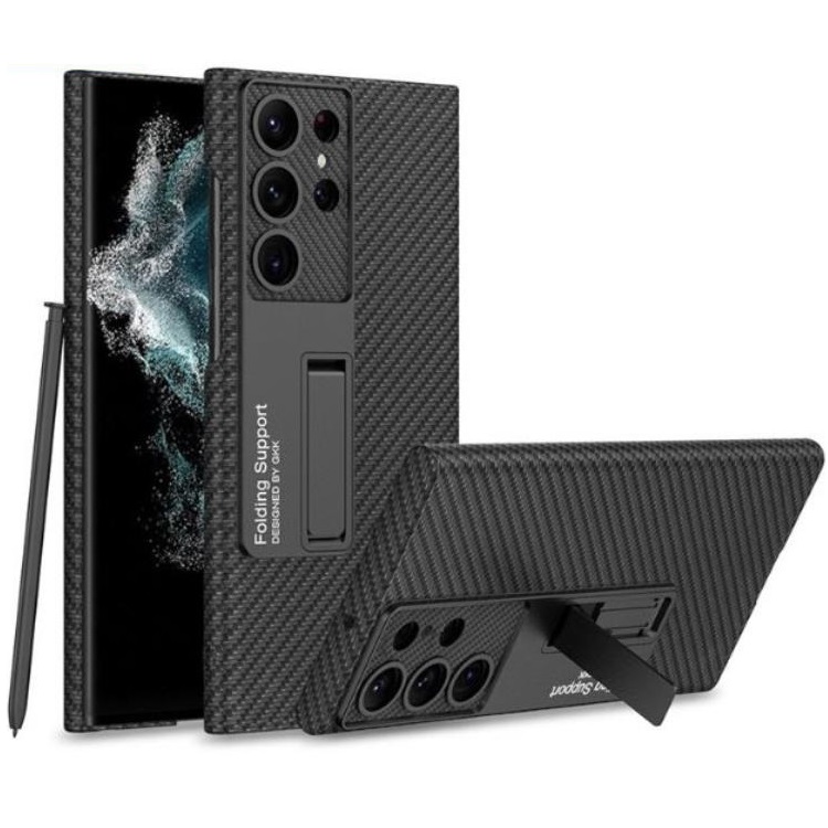 GKK GKK Mobilskal till Galaxy S23 Ultra Kickstand PU-Läder - Svart