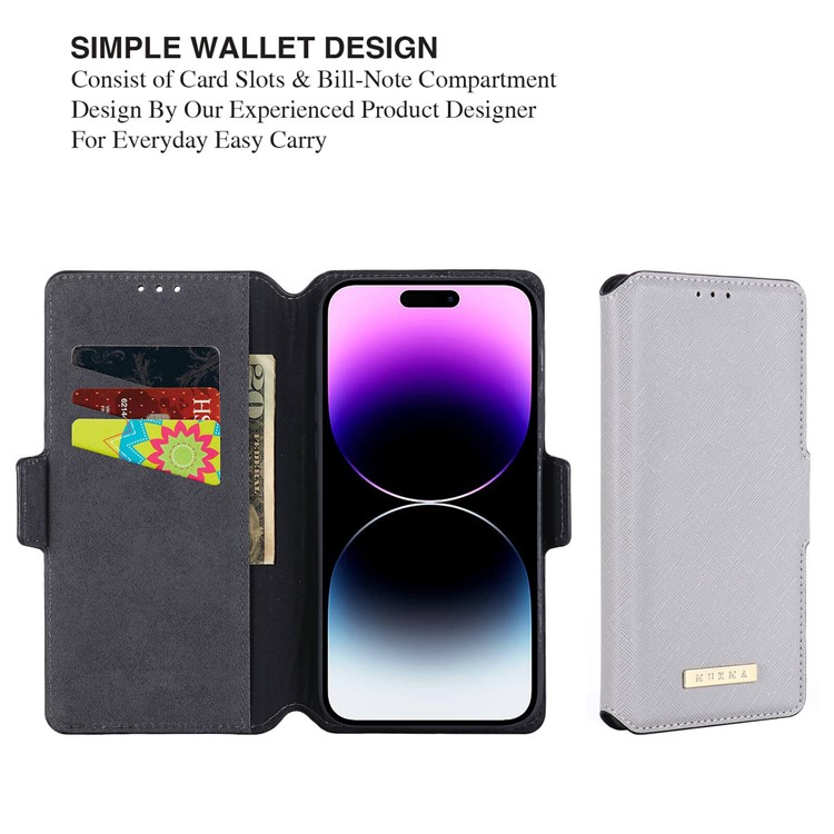 MUXMA MUXMA iPhone 14 Pro Max Plånboksfodral Cross Texture - Vit