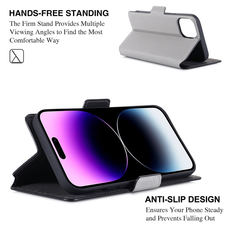 MUXMA MUXMA iPhone 14 Pro Max Plånboksfodral Cross Texture - Vit