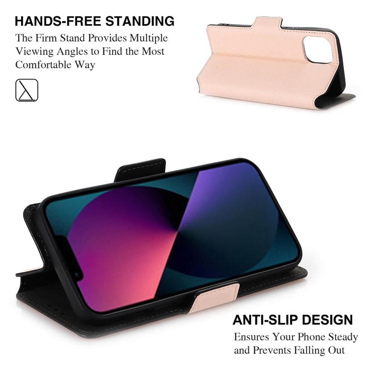 MUXMA MUXMA iPhone 14 Plus Plånboksfodral Cross Texture - Rosa