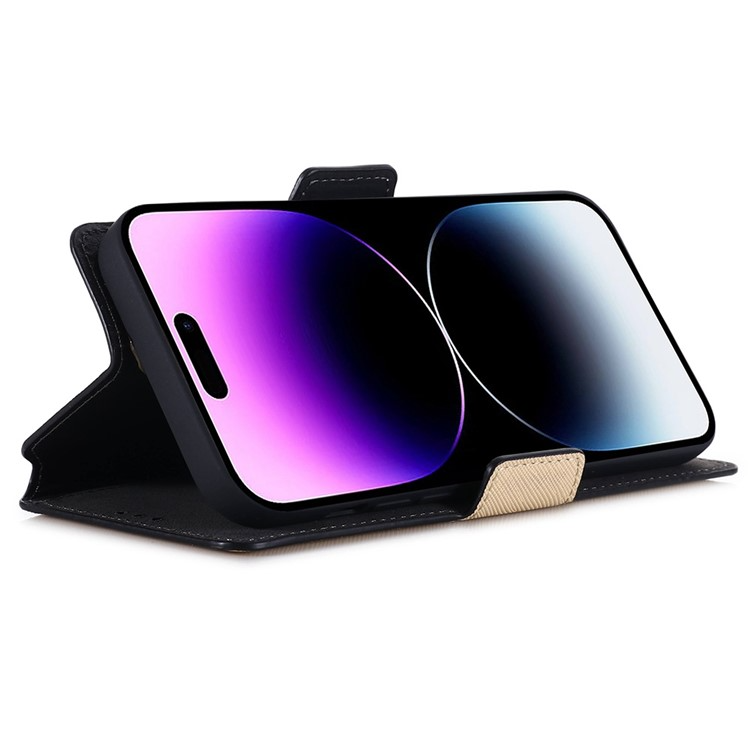 MUXMA MUXMA iPhone 14 Pro Plånboksfodral Cross Texture - Guld