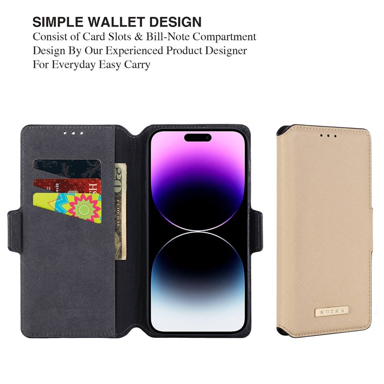 MUXMA MUXMA iPhone 14 Pro Plånboksfodral Cross Texture - Guld