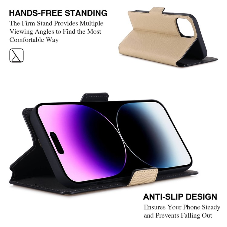 MUXMA MUXMA iPhone 14 Pro Plånboksfodral Cross Texture - Guld