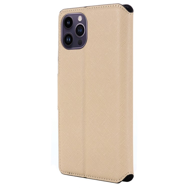 MUXMA MUXMA iPhone 14 Pro Plånboksfodral Cross Texture - Guld