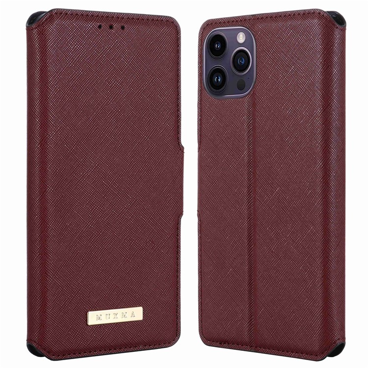 MUXMA MUXMA iPhone 14 Pro Plånboksfodral Cross Texture - Röd