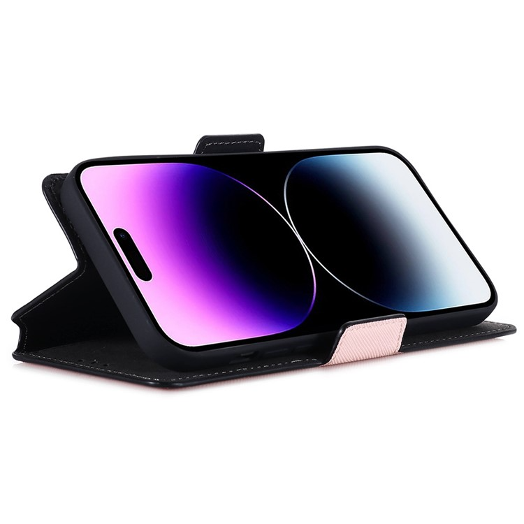 MUXMA MUXMA iPhone 14 Pro Plånboksfodral Cross Texture - Rosa