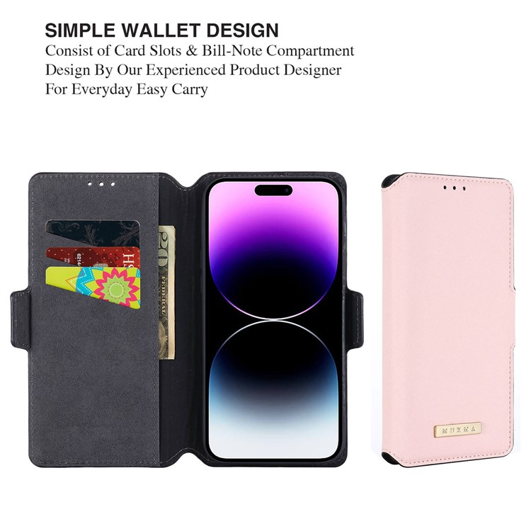 MUXMA MUXMA iPhone 14 Pro Plånboksfodral Cross Texture - Rosa