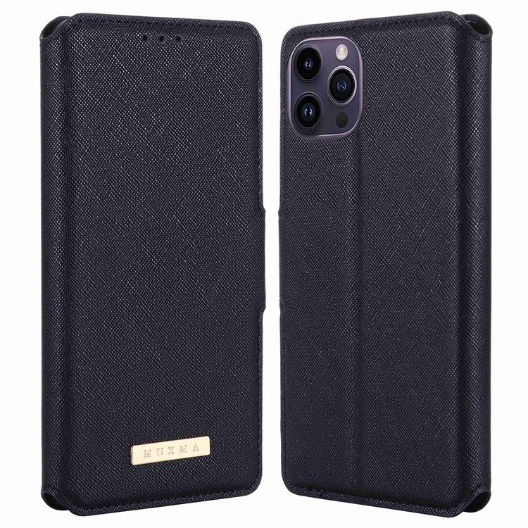 MUXMA MUXMA iPhone 14 Pro Plånboksfodral Cross Texture - Svart