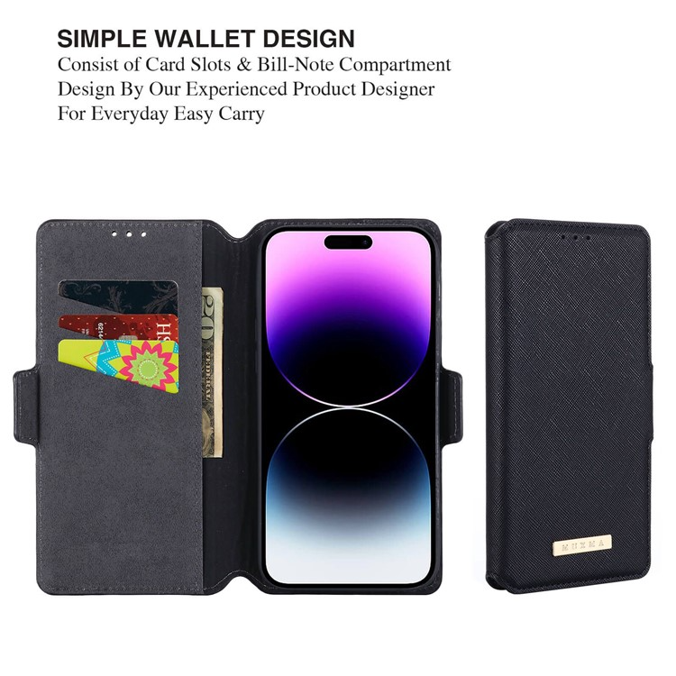 MUXMA MUXMA iPhone 14 Pro Plånboksfodral Cross Texture - Svart