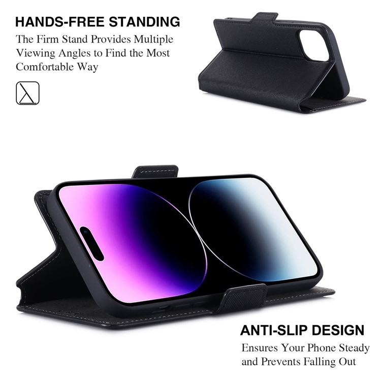 MUXMA MUXMA iPhone 14 Pro Plånboksfodral Cross Texture - Svart