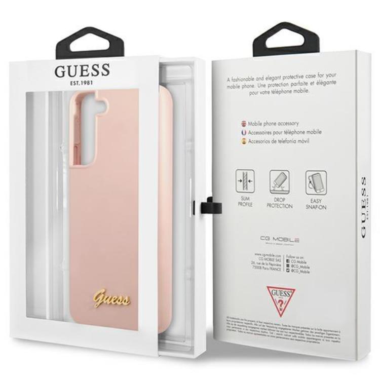 Guess Guess Galaxy S23 Plus Skal Silicone Script Metal Logo - Rosa