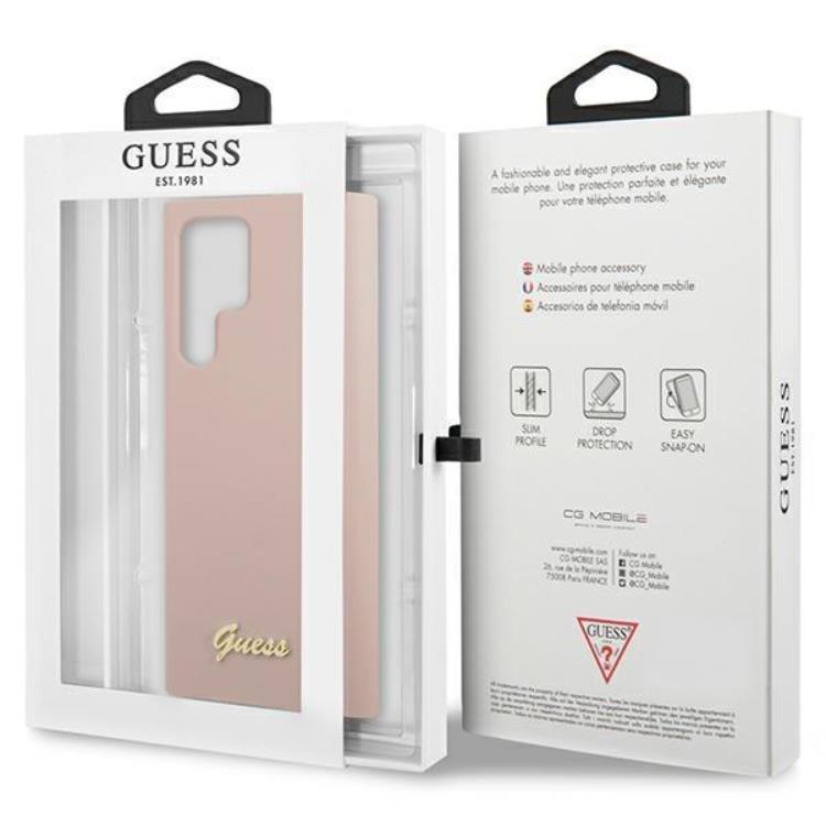 Guess Guess Galaxy S23 Ultra Skal Silicone Script Metal Logo - Rosa