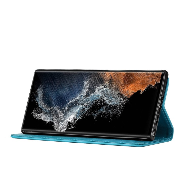 A-One Brand Galaxy S23 Ultra Plånboksfodral Imprinting Flower Butterfly - Blå