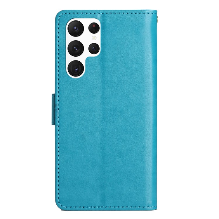 A-One Brand Galaxy S23 Ultra Plånboksfodral Imprinting Flower Butterfly - Blå