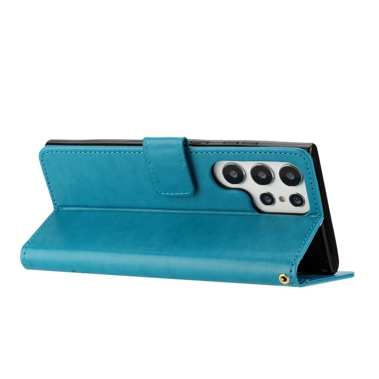 A-One Brand Galaxy S23 Ultra Plånboksfodral Imprinting Flower Butterfly - Blå