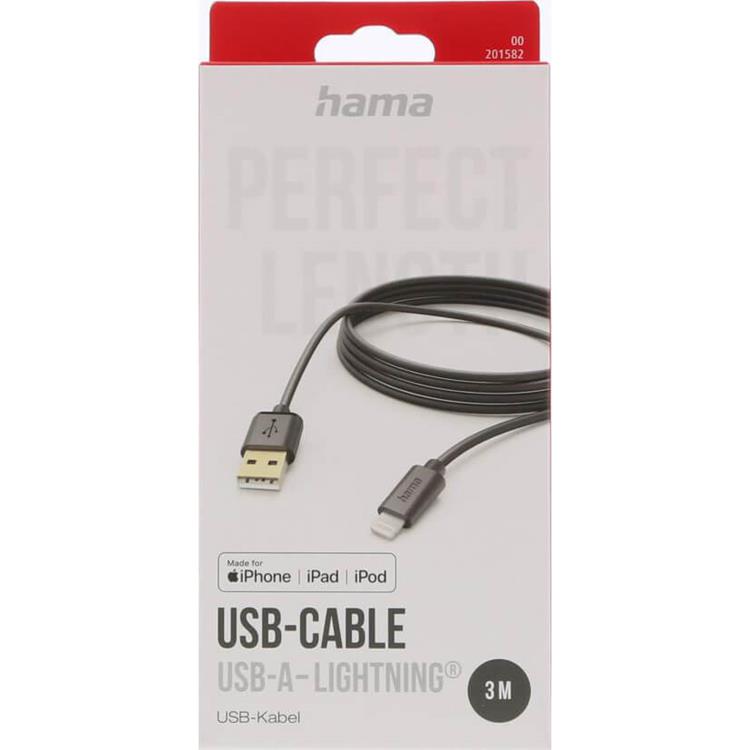 Hama HAMA USB-A till Lightning kabel Svart 3m - Svart