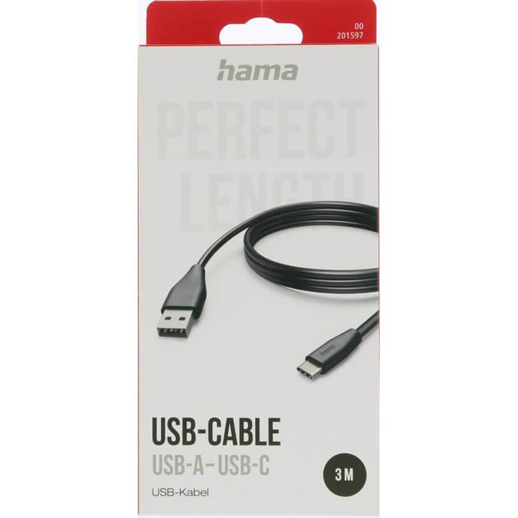 Hama HAMA USB-C till USB-A kabel 3m - Svart