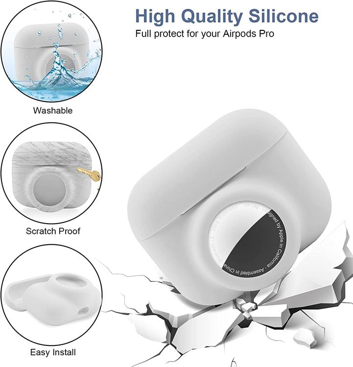 OEM 2-in-1 Silicone Skal Airpods Pro med Airtag - Vit