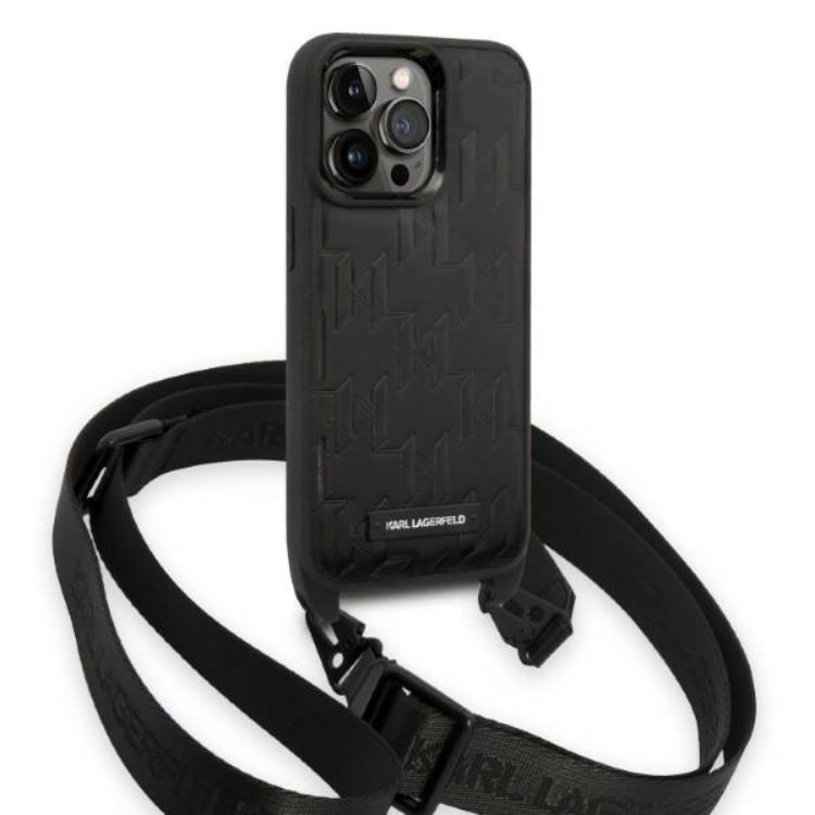 KARL LAGERFELD Karl Lagerfeld iPhone 14 Pro Skal med halsband Plaque Logo Strap - Svart