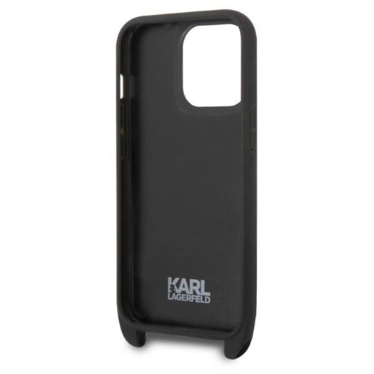 KARL LAGERFELD Karl Lagerfeld iPhone 14 Pro Skal med halsband Plaque Logo Strap - Svart
