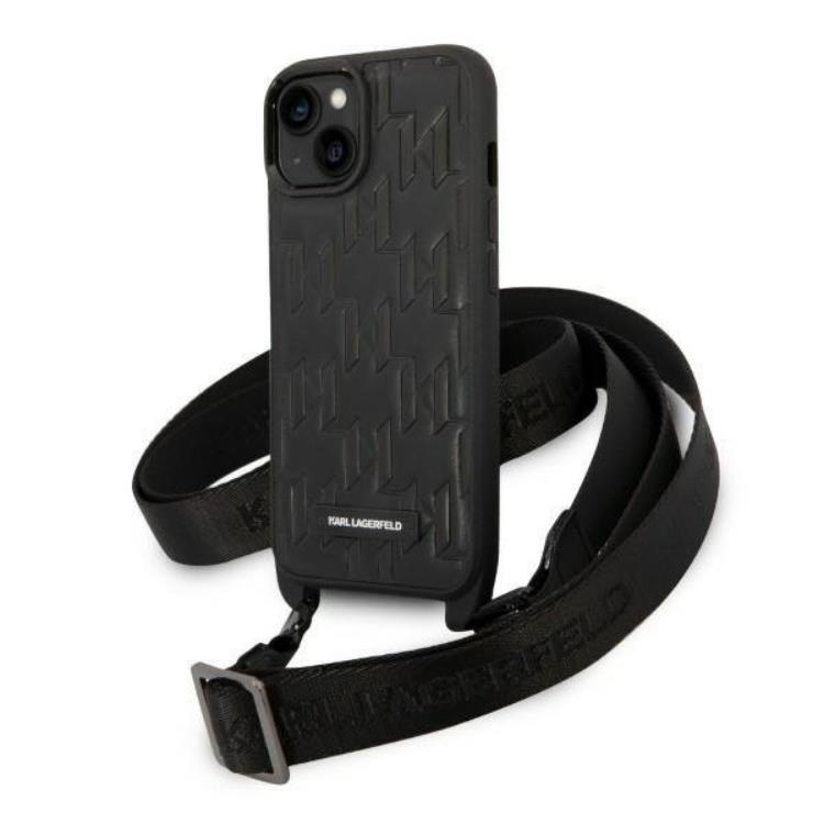 KARL LAGERFELD Karl Lagerfeld iPhone 14 Plus Skal med halsband Plaque Logo Strap - Svart