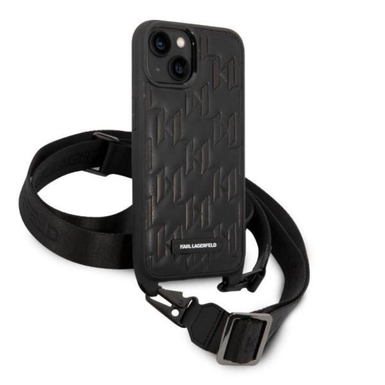 KARL LAGERFELD Karl Lagerfeld iPhone 14 Plus Skal med halsband Plaque Logo Strap - Svart