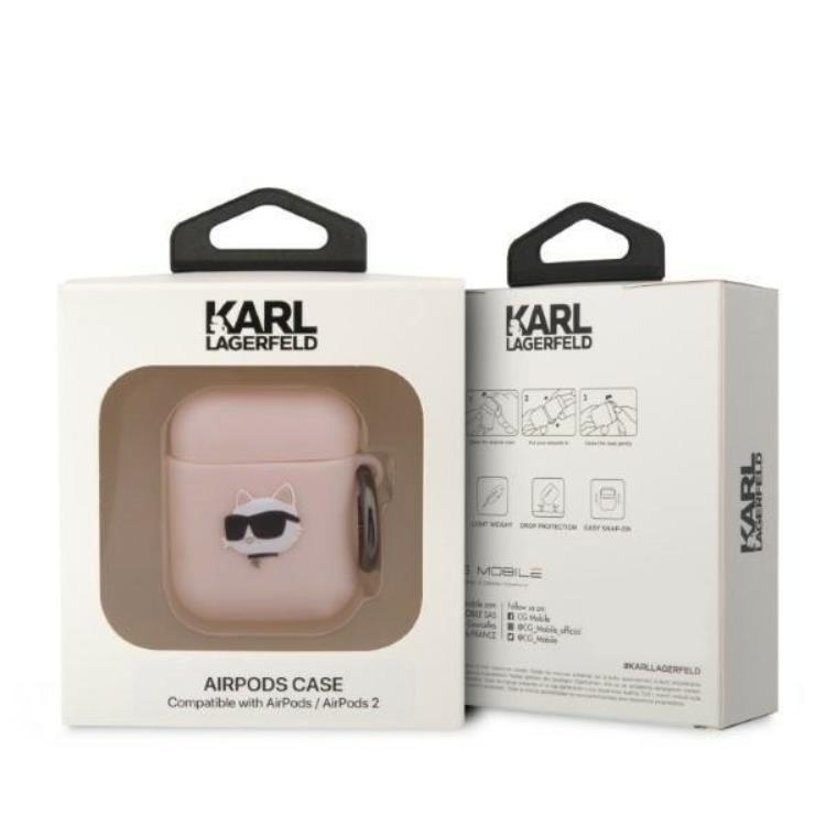 KARL LAGERFELD Karl Lagerfeld AirPods 1/2 Skal Silicone Choupette Head 3D - Rosa