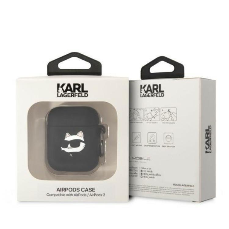 KARL LAGERFELD Karl Lagerfeld AirPods 1/2 Skal Silicone Choupette Head 3D - Svart