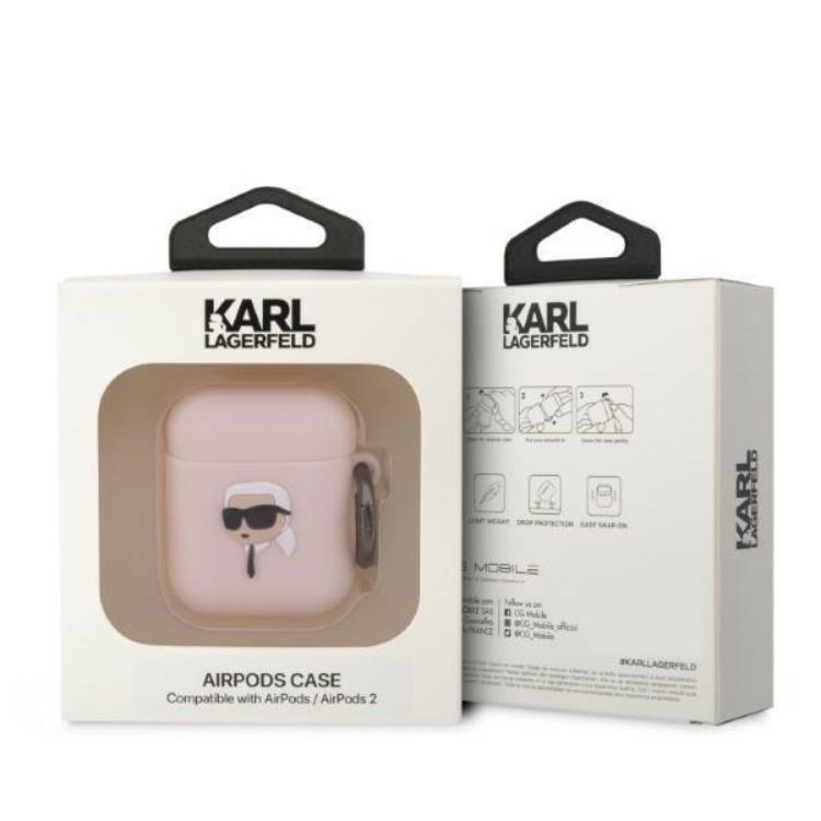 KARL LAGERFELD Karl Lagerfeld AirPods 1/2 Skal Silicone Karl Head 3D - Rosa