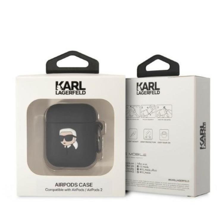 KARL LAGERFELD Karl Lagerfeld AirPods 1/2 Skal Silicone Karl Head 3D - Svart