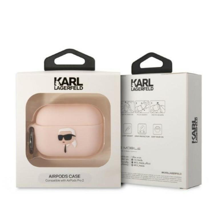 KARL LAGERFELD Karl Lagerfeld AirPods Pro 2 Skal Silicone Karl Head 3D - Rosa
