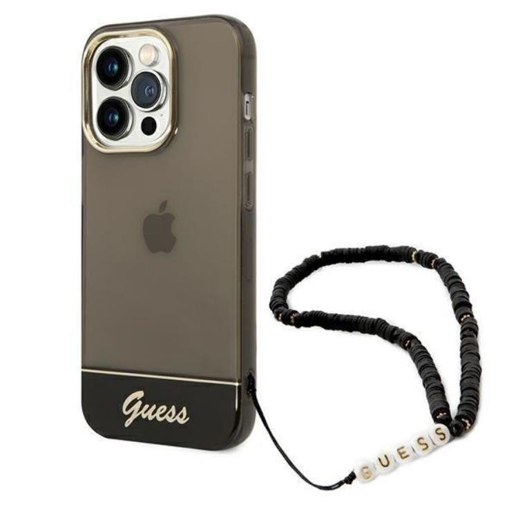 Guess GUESS iPhone 14 Pro Skal Translucent Pearl Strap - Svart