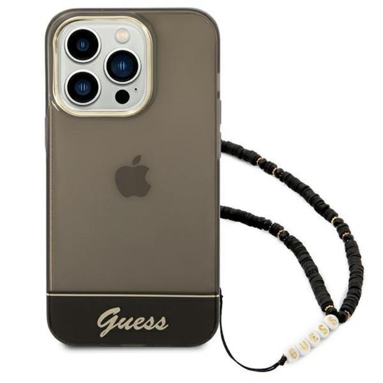 Guess GUESS iPhone 14 Pro Skal Translucent Pearl Strap - Svart
